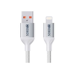 Cabo Hrebos Soft Braid CB-506i, USB para Lightning, 27W, Nylon Trançado, Velocidade Turbo para Carga e Dados Branco DF - 284131 Cabo Hrebos Soft Braid CB-506i, USB para Lightning, 27W, Nylon Trançado, Velocidade Turbo para Carga e Dados Branco DF - 284131