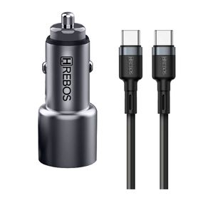 Carregador Veicular Premium Hrebos CRV-203CC, USB-C para USB-C , Potência Combinada 60W Turbo, Inclui cabo de 1 metro Cinza DF - 284135 Carregador Veicular Premium Hrebos CRV-203CC, USB-C para USB-C , Potência Combinada 60W Turbo, Inclui cabo de 1 metro Cinza DF - 284135
