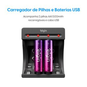 Carregador Elgin SCUSB Compatível AA/AAA E Baterias 9v GO - 5707
