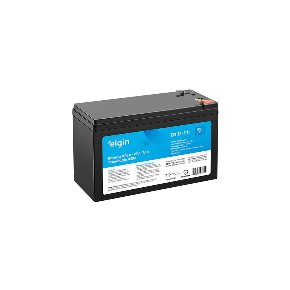 Bateria Selada de Chumbo Elgin VRLA 12V 7Ah F187 Artigo: 582555