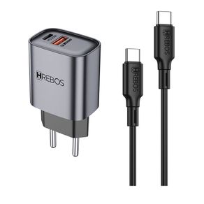 Carregador Hrebos Neo Charge, Saídas USB-C e USB-A, Potência de até 20W, Carregamento Rápido - CRG-232C Cinza DF - 284158