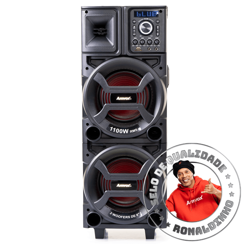 Caixa de Som Amplificada Amvox ACA 1101 Black Duplo 8, 1100W