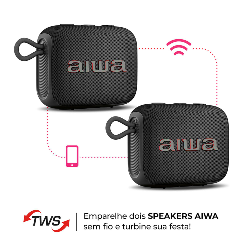 Caixa de Som Bluetooth AIWA AWS-SP-07-B IPX6, Potência de 7W RMS