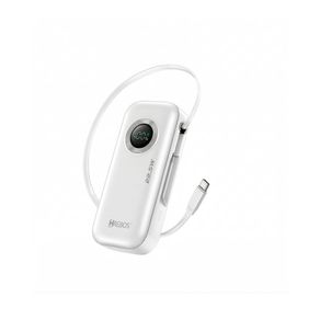 Power Bank Mini Dynamo Hrebos PB-199 de 10.000mAh e 22.5W, com cabo integrado, porta Type-C e proteção contra respingos Branco DF - 284174