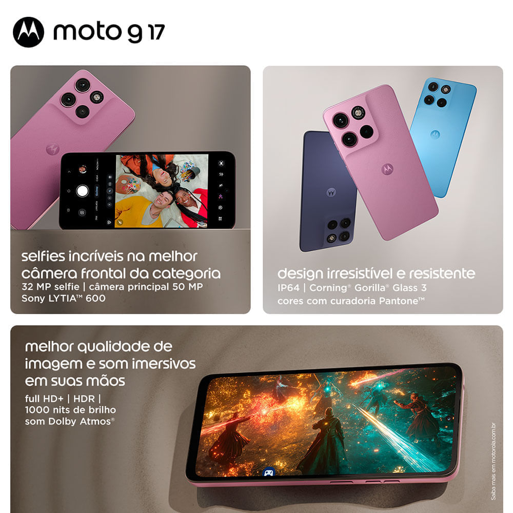 Smartphone Motorola Moto G17, XT2623-1, 256GB, 4GB + 8GB RAM Boost