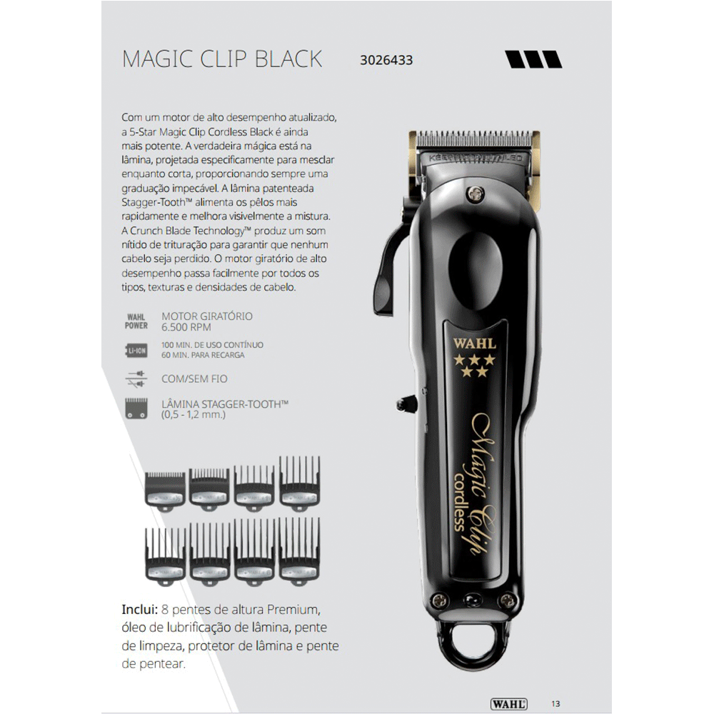 Máquina de Corte Wahl Magic Clip Cordless Black - Íons de Lítio