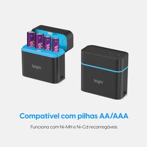 Carregador de Pilhas Elgin USB-C para 4 pilhas AA/AAA com 2AA e 2AAA inclusas - 46RSCUSBCX04 5V 2A via USB DF - 26535