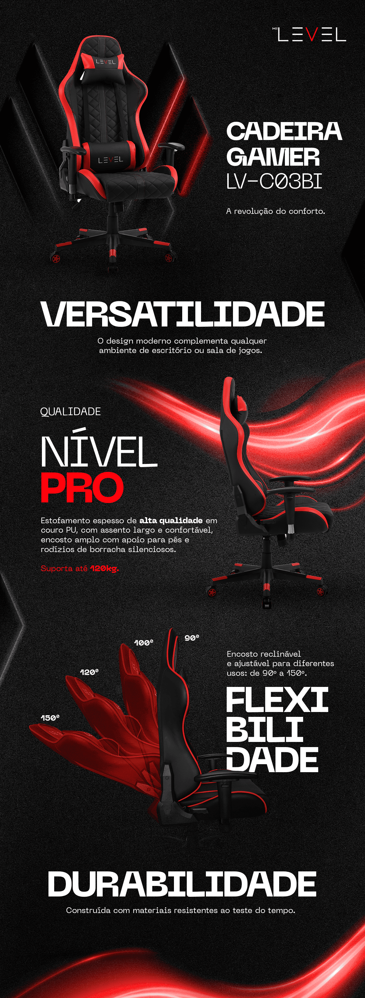 Cadeira Gamer Level LV-C03BI