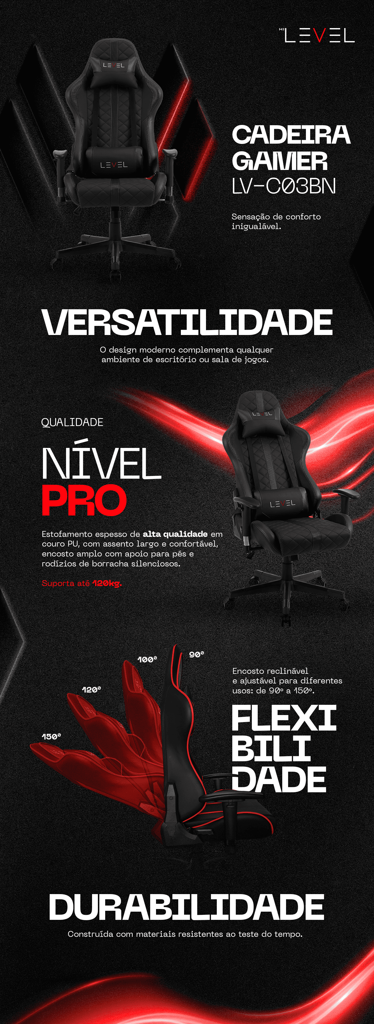 Cadeira Gamer Level LV-C03BN