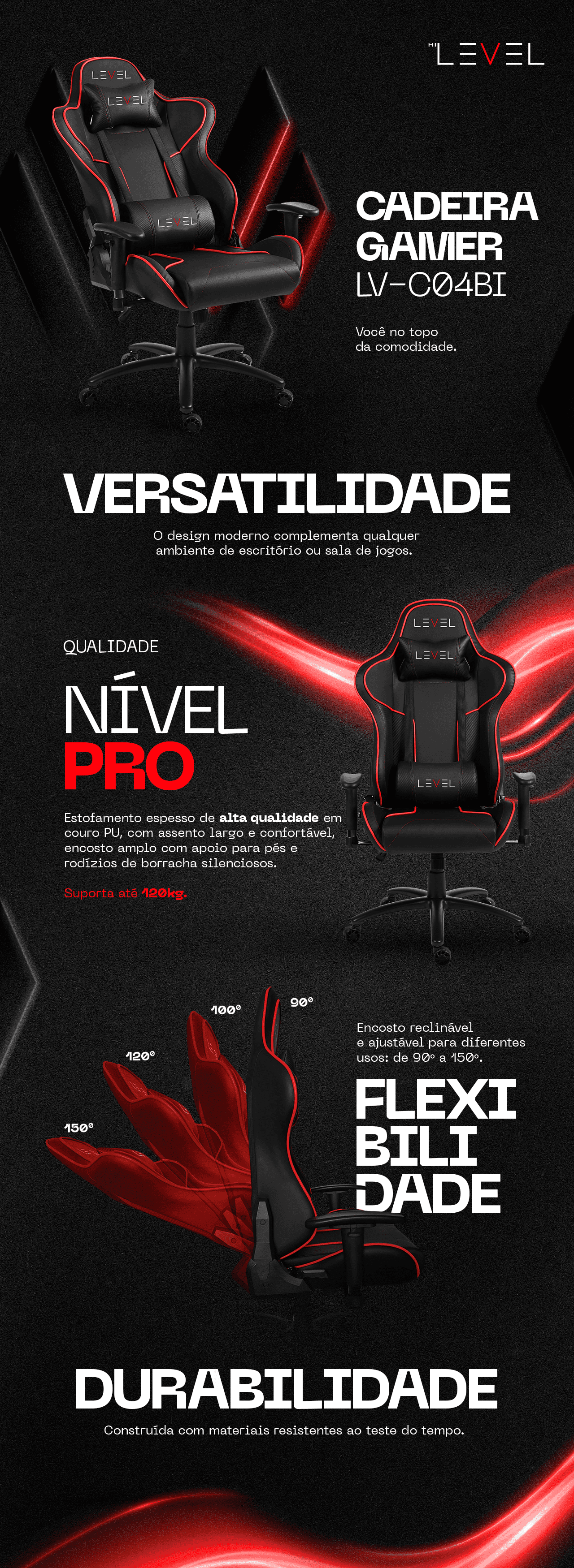 Cadeira Gamer Level LV-C04BI-RED